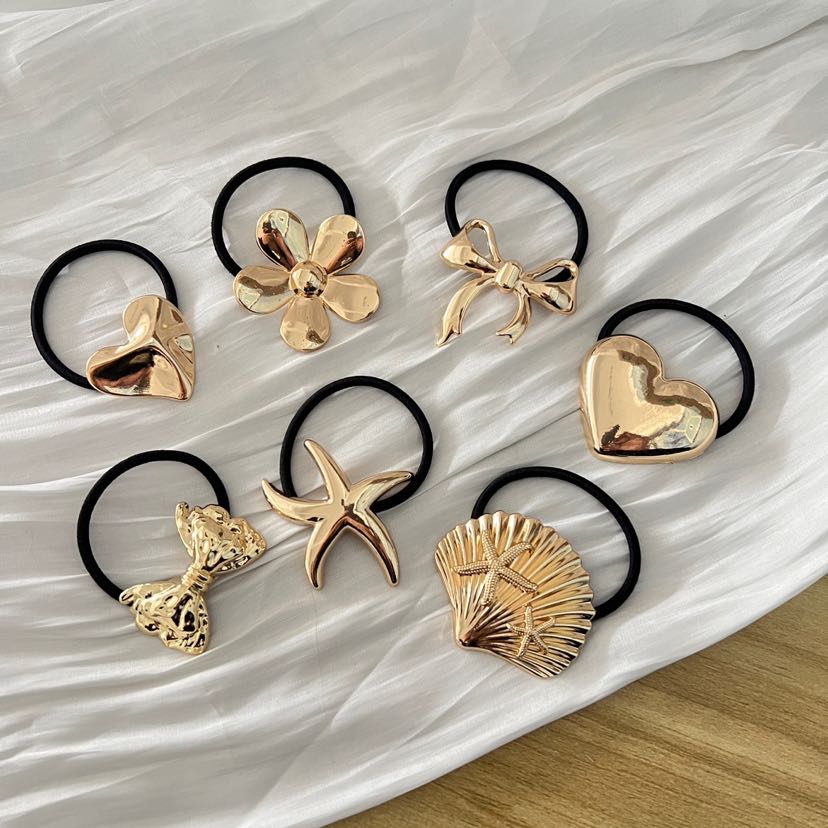 幸星饰品欧美设计款金色重工交叉几何发绳女爆款低马尾发圈马尾扎详情7