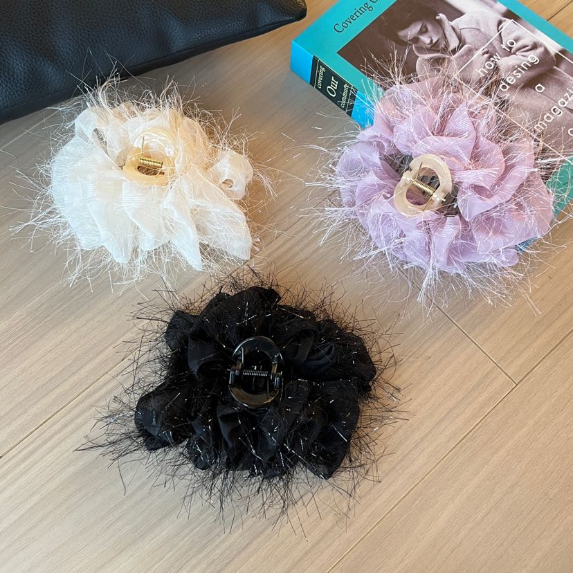 Feather clip, bubble hair clip, updo, super fairy-like hair accessory, high-end clip, large furry shark clip, hair accessory pic 8