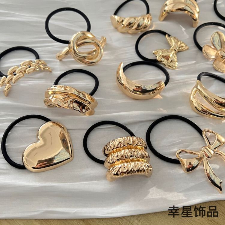 幸星饰品欧美设计款金色重工交叉几何发绳女爆款低马尾发圈马尾扎