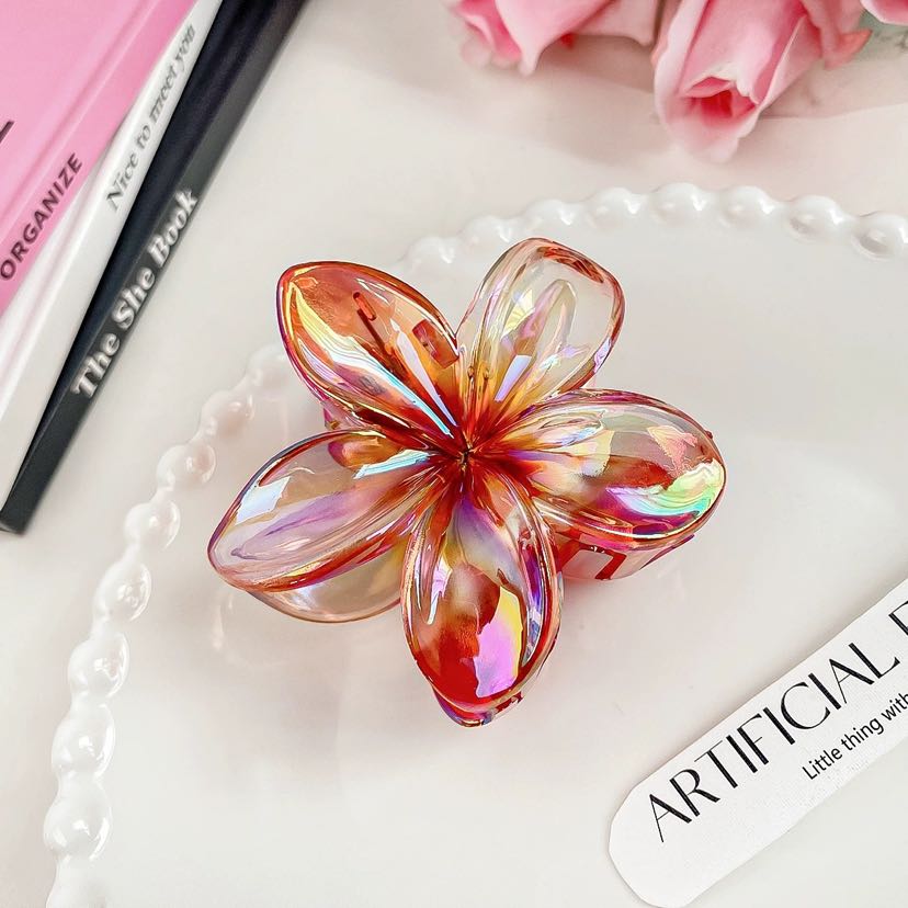 European and American frangipani seaside vacation hair clip, back of the head updo, side grab Bauhinia flower grab clip, shark clip hair accessory pic 2