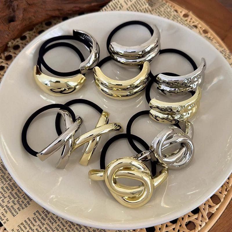 幸星饰品欧美设计款金色重工交叉几何发绳女爆款低马尾发圈马尾扎详情3