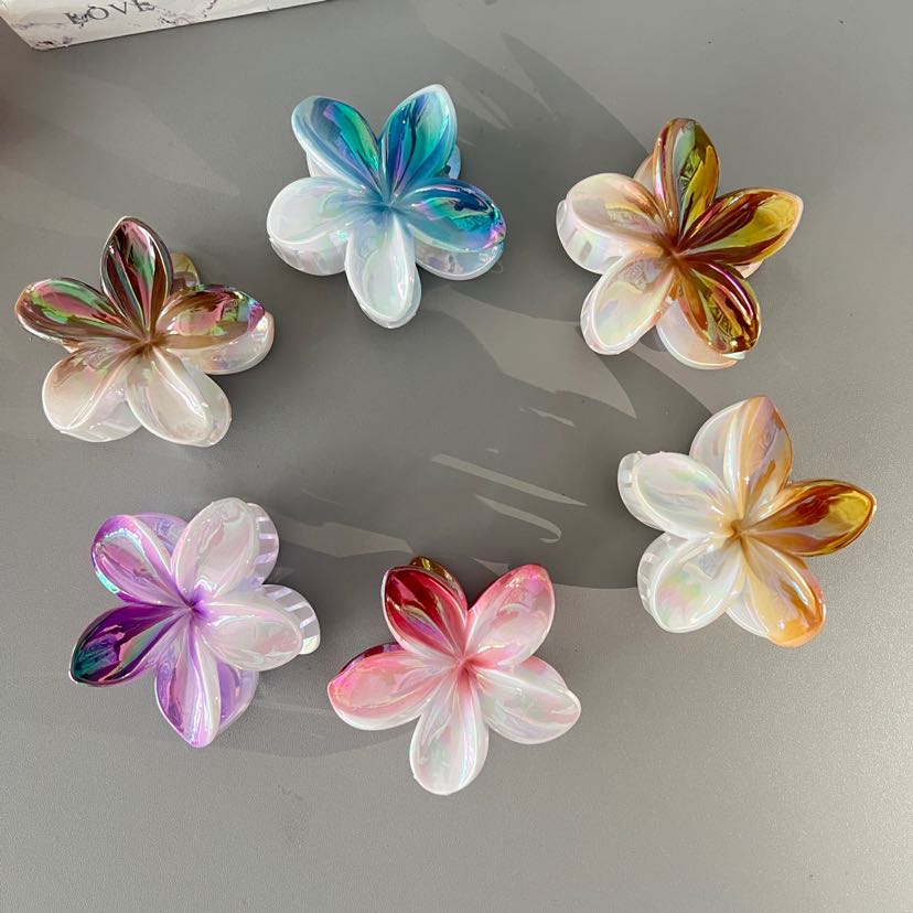 European and American frangipani seaside vacation hair clip, back of the head updo, side grab Bauhinia flower grab clip, shark clip hair accessory pic 6