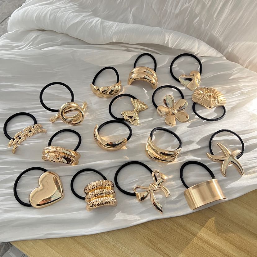 幸星饰品欧美设计款金色重工交叉几何发绳女爆款低马尾发圈马尾扎详情9