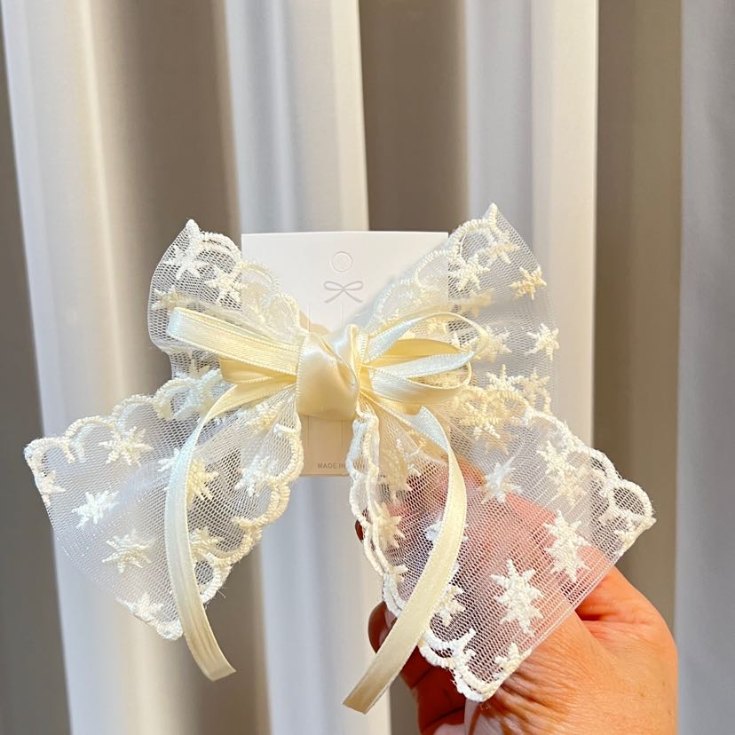 百搭蕾丝蝴蝶结发夹纯手工重工甜美小清新鸭嘴夹高级感优雅发饰品详情2