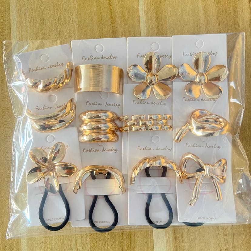 幸星饰品欧美设计款金色重工交叉几何发绳女爆款低马尾发圈马尾扎详情5