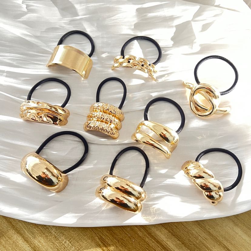 幸星饰品欧美设计款金色重工交叉几何发绳女爆款低马尾发圈马尾扎详情8