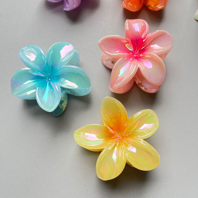 European and American frangipani seaside vacation hair clip, back of the head updo, side grab Bauhinia flower grab clip, shark clip hair accessory pic 7