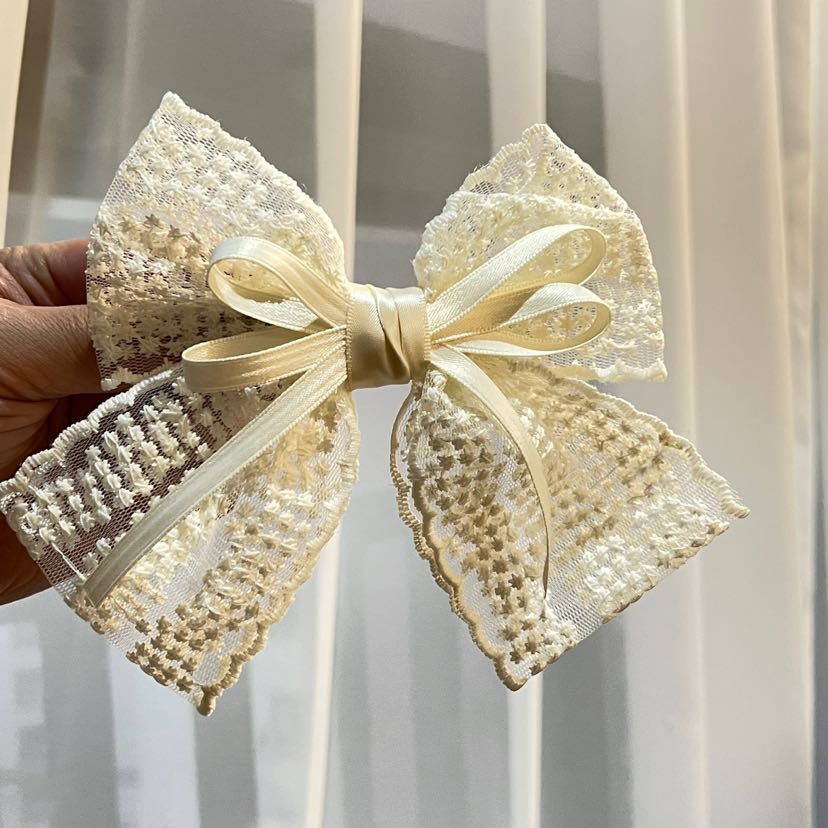 百搭蕾丝蝴蝶结发夹纯手工重工甜美小清新鸭嘴夹高级感优雅发饰品详情8