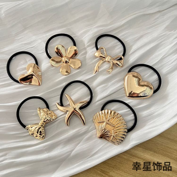 Xingxing Accessories' European and American design golden heavy industry cross geometric hair tie, women's best-selling low ponytail hair band ponytail tie Item Picture