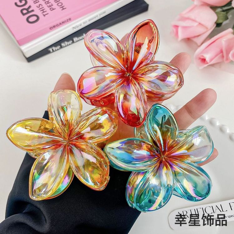 European and American frangipani seaside vacation hair clip, back of the head updo, side grab Bauhinia flower grab clip, shark clip hair accessory