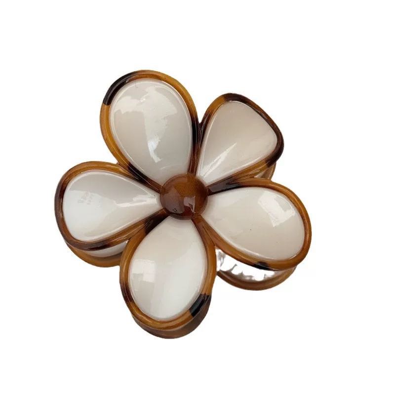 花朵抓夹女琥珀色高级感优雅新款后脑盘发半扎发鲨鱼夹发抓头饰品详情8