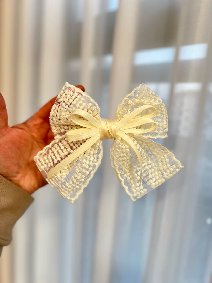 百搭蕾丝蝴蝶结发夹纯手工重工甜美小清新鸭嘴夹高级感优雅发饰品详情9