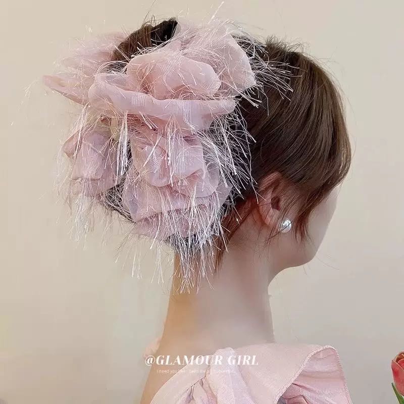 Feather clip, bubble hair clip, updo, super fairy-like hair accessory, high-end clip, large furry shark clip, hair accessory pic 3