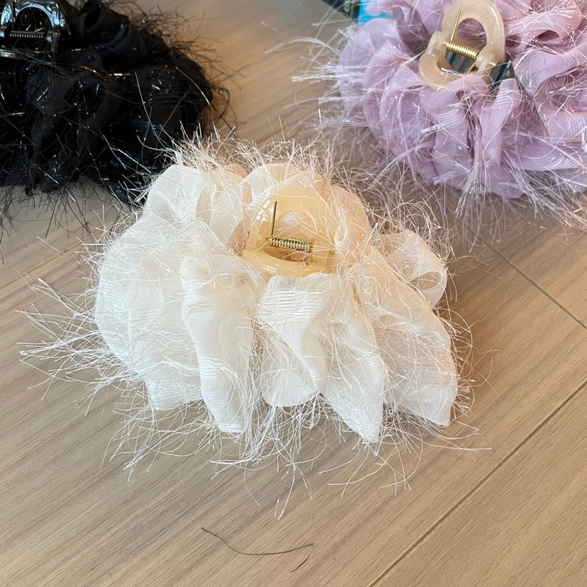 Feather clip, bubble hair clip, updo, super fairy-like hair accessory, high-end clip, large furry shark clip, hair accessory pic 5