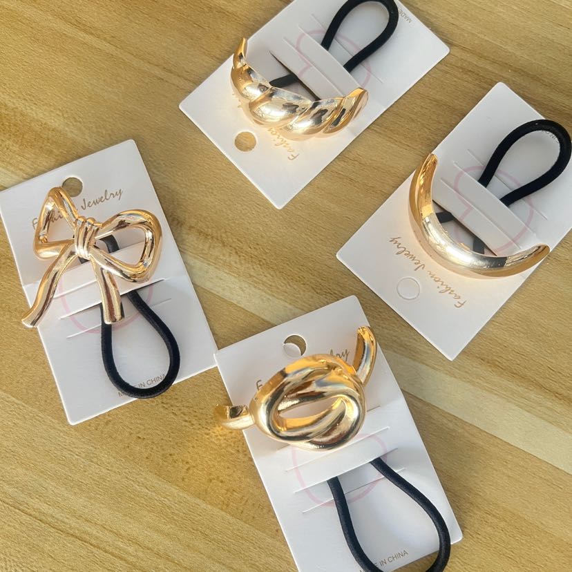 幸星饰品欧美设计款金色重工交叉几何发绳女爆款低马尾发圈马尾扎详情4