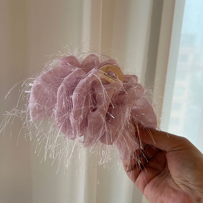 Feather clip, bubble hair clip, updo, super fairy-like hair accessory, high-end clip, large furry shark clip, hair accessory pic 9