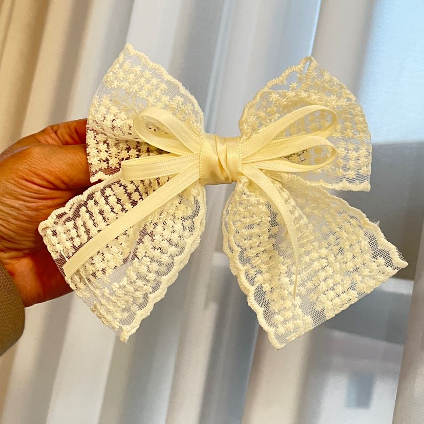 百搭蕾丝蝴蝶结发夹纯手工重工甜美小清新鸭嘴夹高级感优雅发饰品详情7