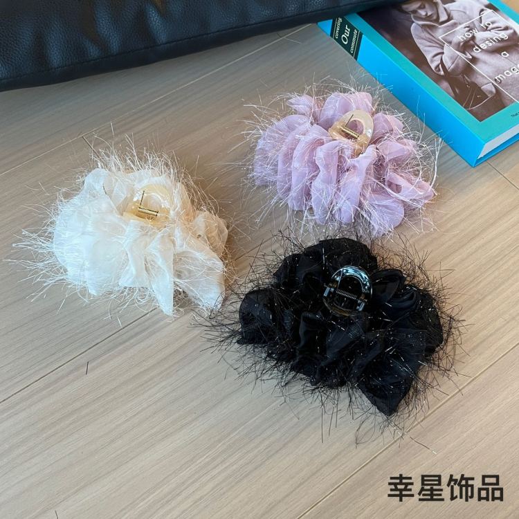 羽毛抓夹泡泡发夹盘发超仙发饰高级感夹子大号毛毛鲨鱼夹头饰品