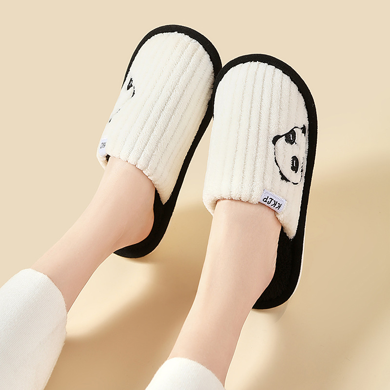 Keke Liangpin Autumn and Winter Cute Panda Indoor Home Warm plush men's and women's Slippers, household wool cotton Slippers for men details Picture