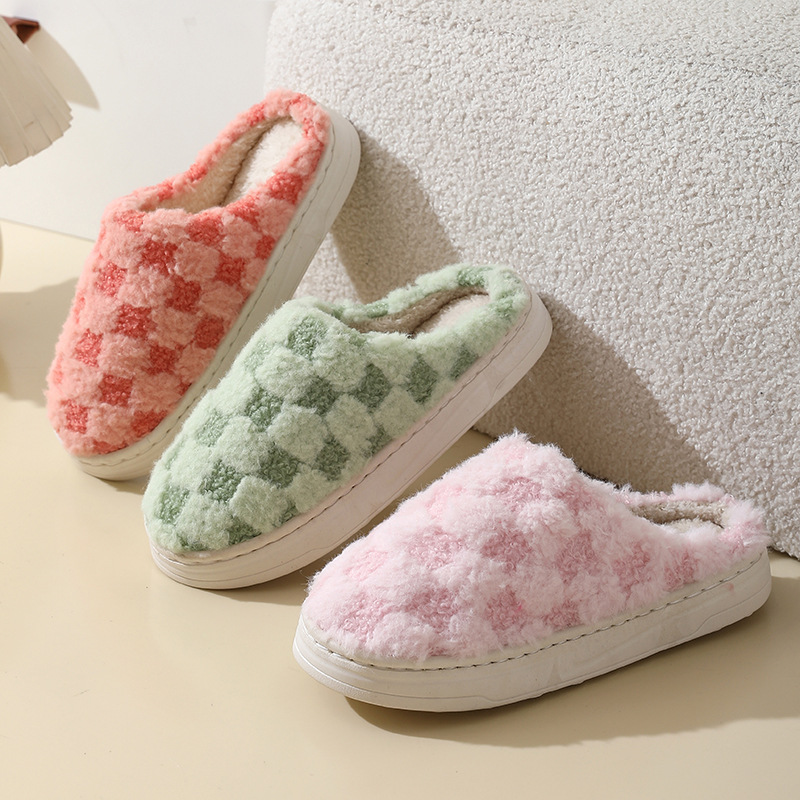 Keke Liangpin Winter cotton slippers for men, thick-soled indoor home warmth and comfort, fleece home anti-slip couple slippers full figure