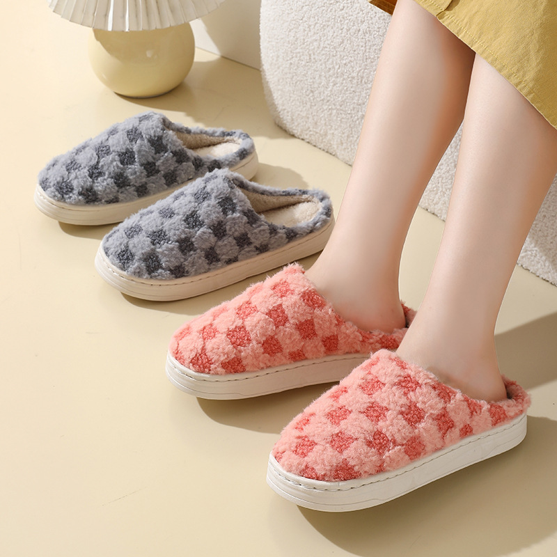 Keke Liangpin Winter cotton slippers for men, thick-soled indoor home warmth and comfort, fleece home anti-slip couple slippers Specification drawing