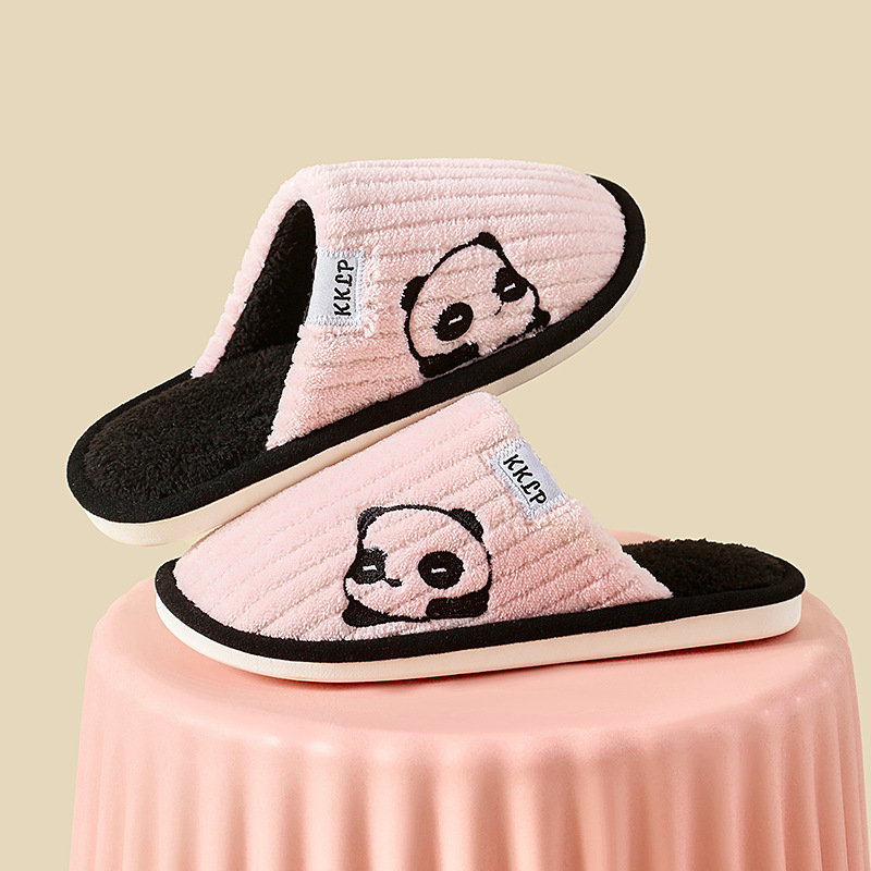Keke Liangpin Autumn and Winter Cute Panda Indoor Home Warm plush men's and women's Slippers, household wool cotton Slippers for men Specification drawing