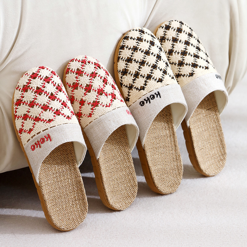 Keke Liangpin Hollowed-out home linen slippers for women, summer anti-slip, wear-resistant, breathable, sweat-absorbing, soft-soled floor cool slippers for men details Picture
