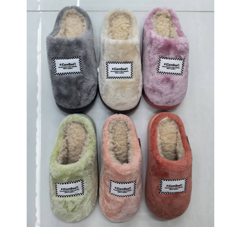 新款秋冬季简约绣花侧缝棉拖鞋外贸出口拖鞋保暖舒适家居拖鞋批发