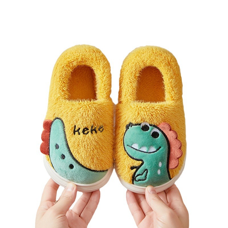 Keke Dinosaur Cute Children's slippers bag and thickened warm indoor baby cotton slippers, anti-slip autumn and winter slippers for women Application Scenario