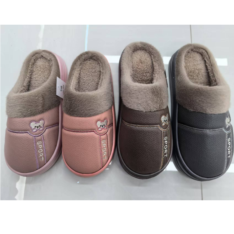 新款秋冬季简约绣花侧缝棉拖鞋外贸出口拖鞋保暖舒适家居拖鞋批发