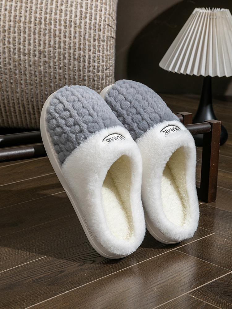 New autumn and winter plush cotton slippers for women, anti-slip thick-soled couple, warm cotton slippers for men, factory wholesale for winter Item Picture