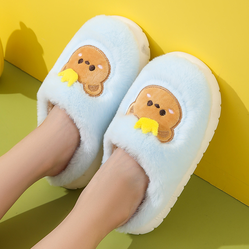 Keke Dinosaur Cute Children's slippers bag and thickened warm indoor baby cotton slippers, anti-slip autumn and winter slippers for women Item Picture