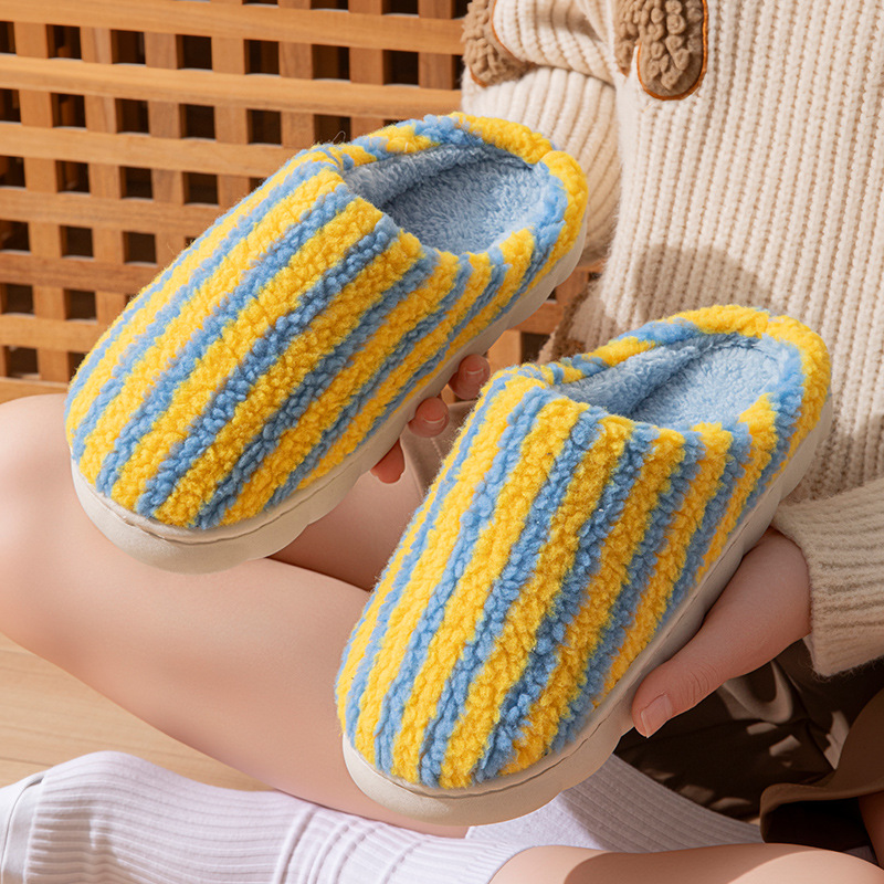 Winter cotton slippers for home use, warm and anti-slip, thick-soled plush home slippers with fleece, 2025 best-selling cotton shoes for women to wear outside Specification drawing