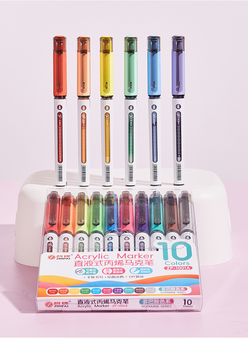 Soft-tipped straight liquid acrylic marker pen multi-color set, large-capacity student planner drawing visual ink sac marker pen pic 19