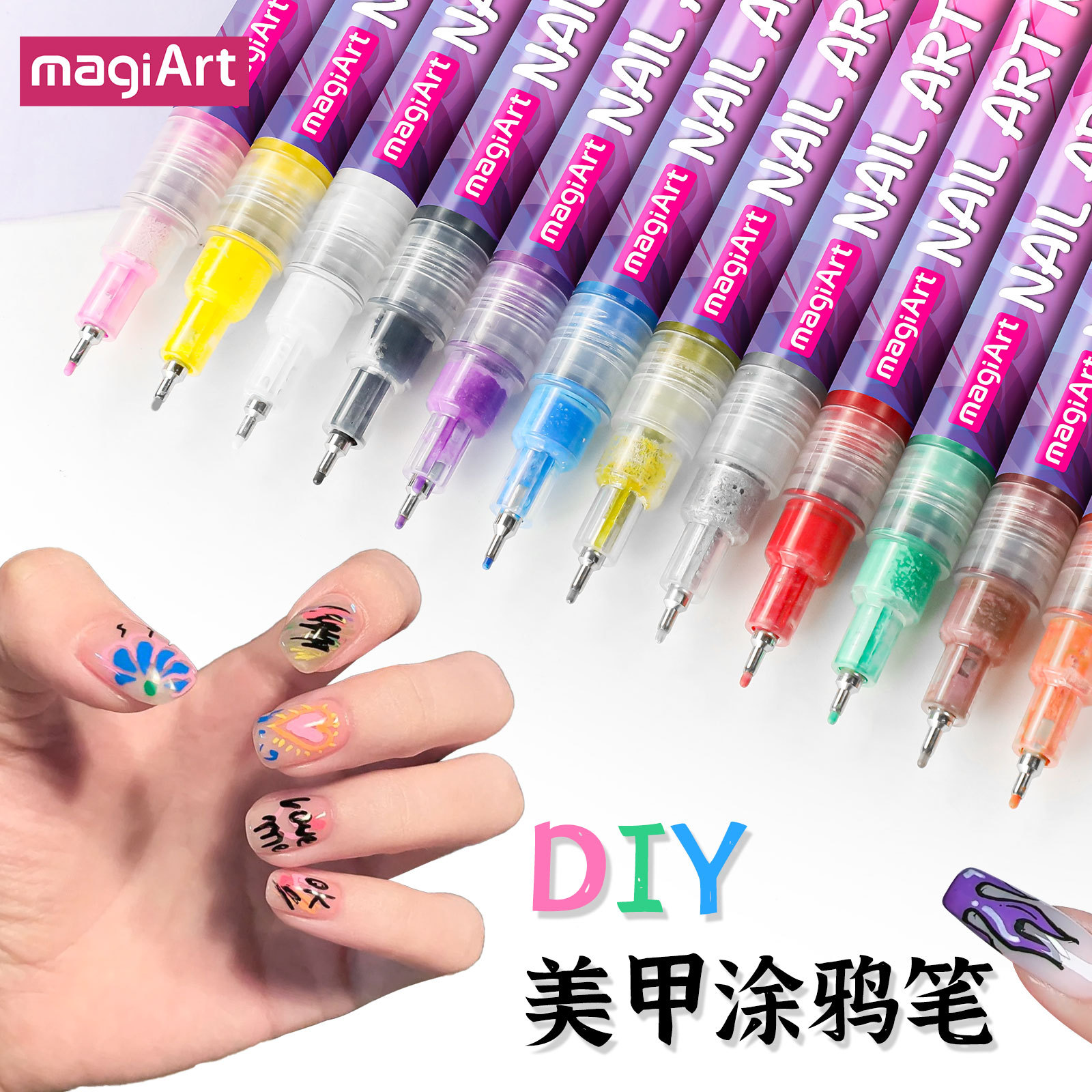 Somiki nail art graffiti Pen 12-color acrylic paint drawing pen, DIY nail tracing, quick-drying dot dot outlining pen details Picture
