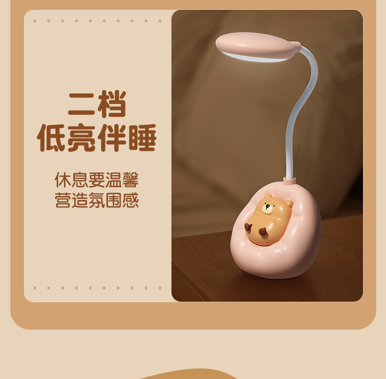 新品懒懒熊护眼LED卡通小夜灯桌面USB充电学习护眼台灯可定制详情5