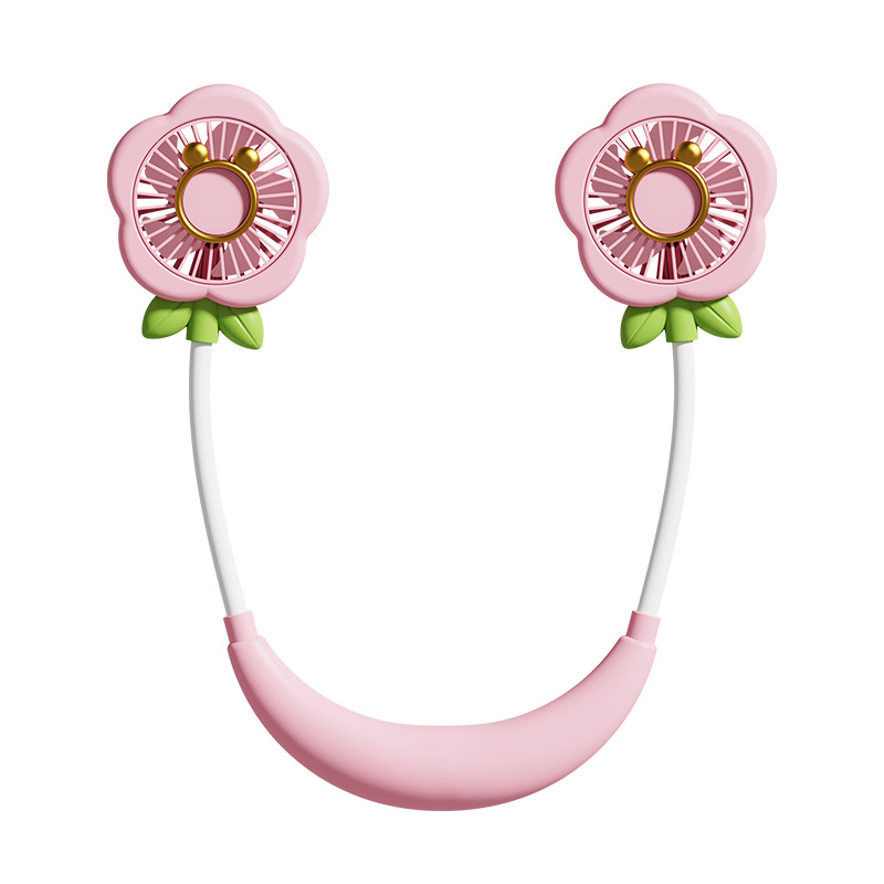 New neck-hanging fan with USB rechargeable, small flower outdoor portable light sound summer cartoon mini fan for lazy people Application Scenario