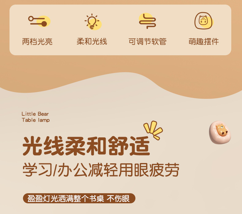 新品懒懒熊护眼LED卡通小夜灯桌面USB充电学习护眼台灯可定制详情2