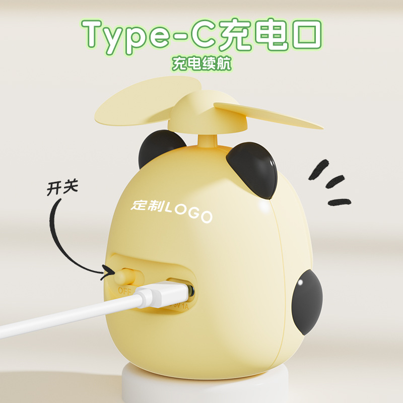 Cartoon handheld mini fan usb charging portable mini student class office cute panda fan details Picture