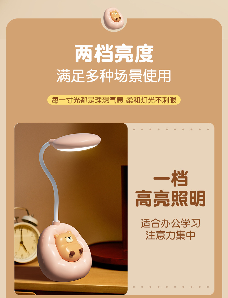 新品懒懒熊护眼LED卡通小夜灯桌面USB充电学习护眼台灯可定制详情4