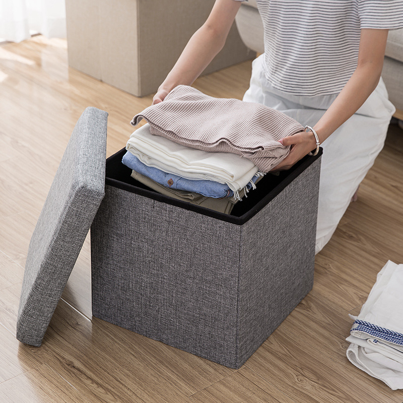 Cross-border leather storage stools, folding shoe-changing storage sofa stools, cotton and linen leather surface velvet storage stools, factory customization Specification drawing