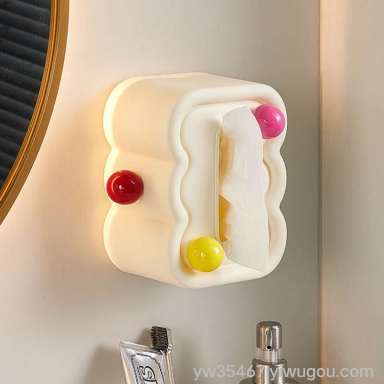 J06-6699-B Cream-style Tissue box, colorful balls, cute tissue storage box, desktop and wall tissue box details Picture
