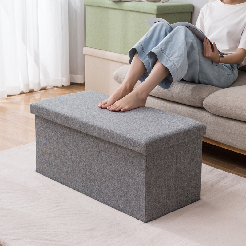 Cross-border leather storage stools, folding shoe-changing storage sofa stools, cotton and linen leather surface velvet storage stools, factory customization details Picture