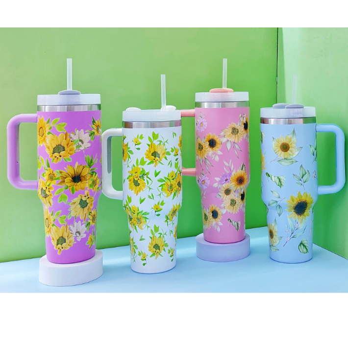 厂家40oz二代汽车杯子吸管304不锈钢保温杯小清新花朵手柄冰霸杯
