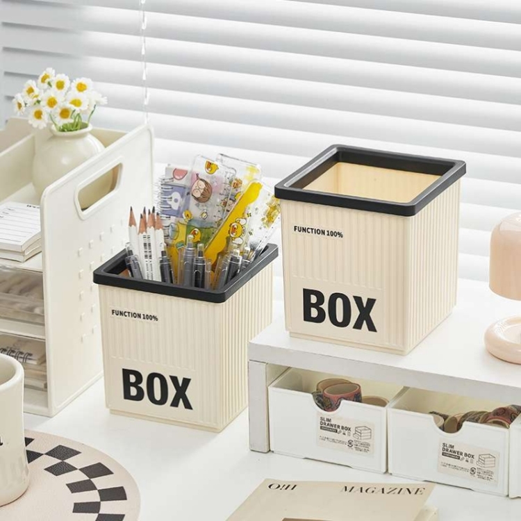 J06-6869 Large-capacity desktop pen holder, multi-functional desktop storage bucket, high-end cosmetic pen storage box