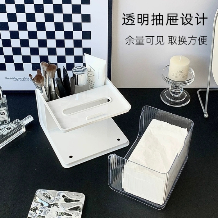 Q35-7422 Desktop storage box, beauty egg organization box, makeup brush and lipstick storage box, drawer-type tissue box Specification image