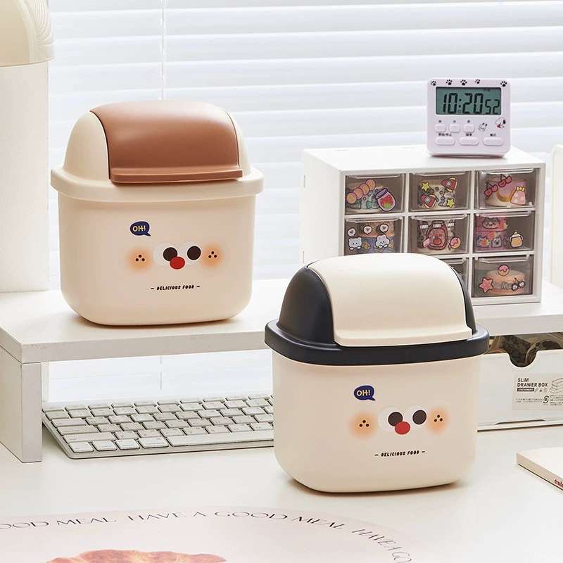 J06-6877 Little Milk Coffee Desktop Trash can, Student Sanitary Bowl, Home Desk, Living Room Office Desk Mini Storage pic 6