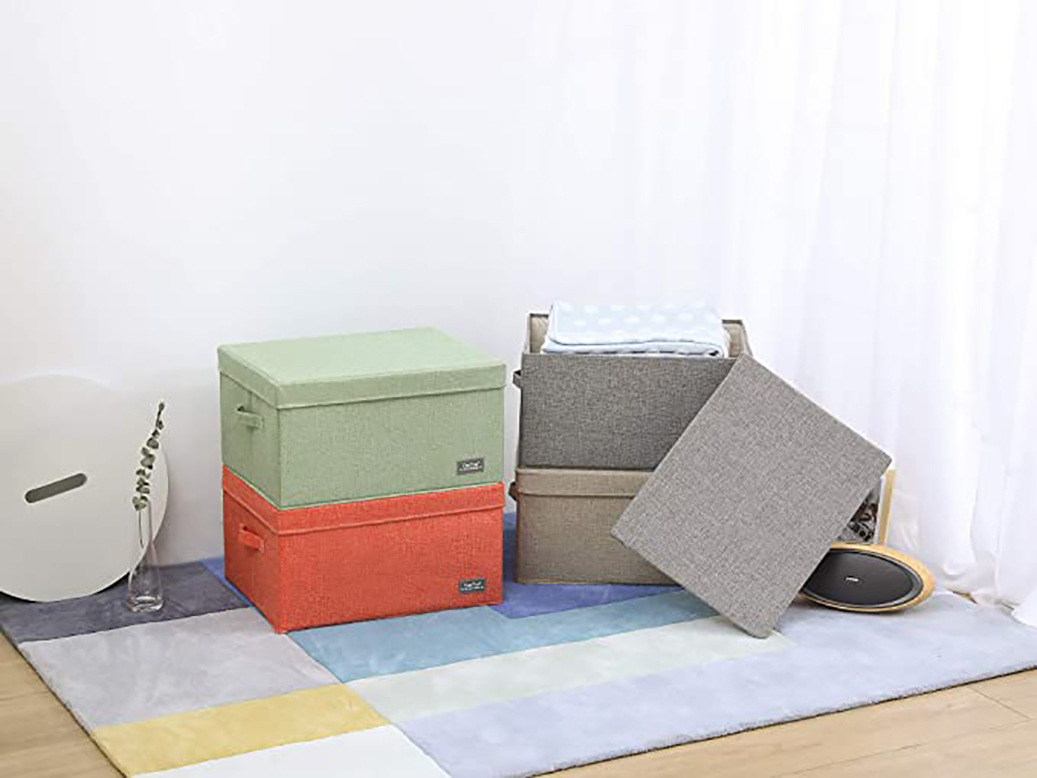Thickened cotton and linen fabric clothing storage box, toy organization box, book storage box, folding cotton quilt storage box, dust-proof box details Picture