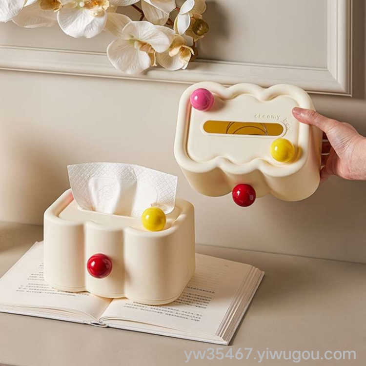 J06-6699-B奶油风纸巾盒彩色球球可爱纸巾收纳盒桌面墙壁抽纸盒