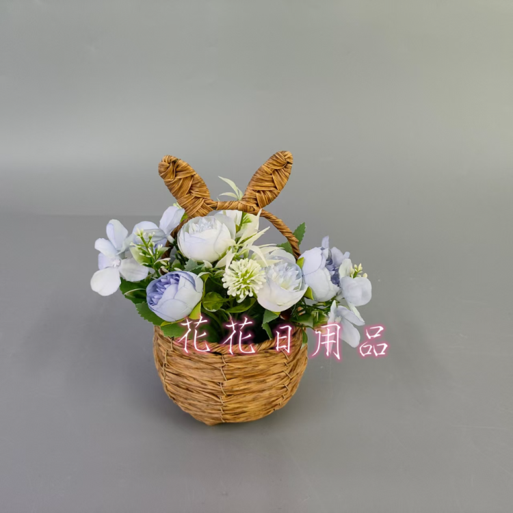 仿真花假花盆景竹篮盆子牡丹花装饰摆件品产品图
